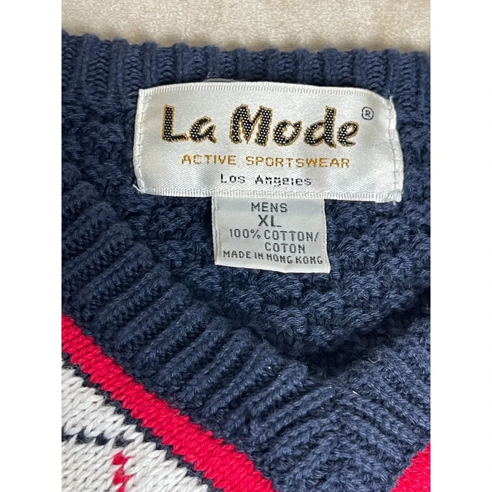 Vintage 80's La Mode PGA Tour Golf Sweater Mens size XL Navy V-Neck Argyle